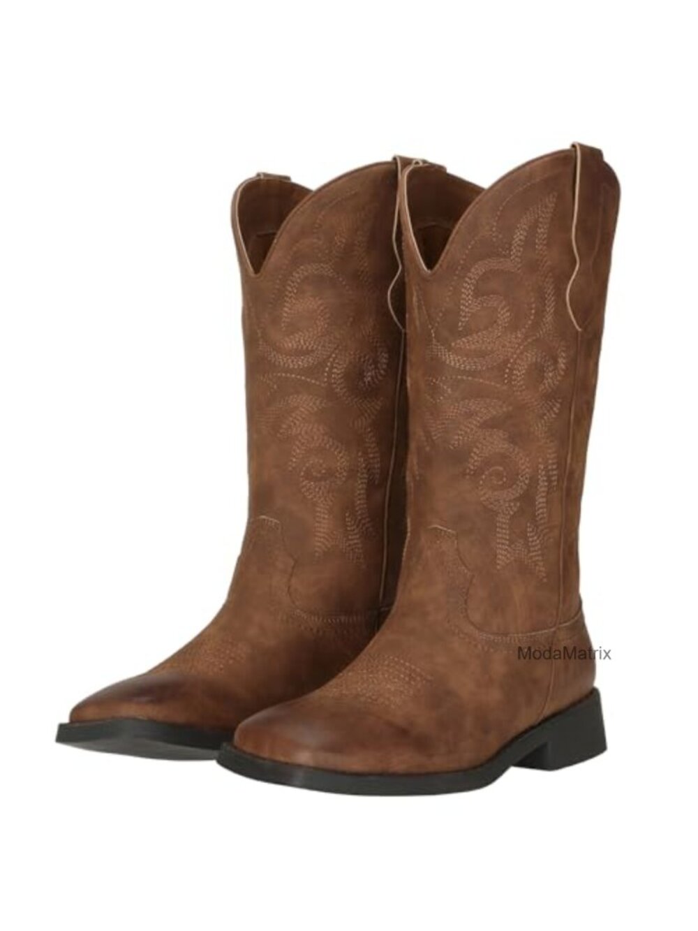 Faux Leather Square Toe Mid Calf Cowgirl Boots with Removable Buckles - Picture 5 of 6